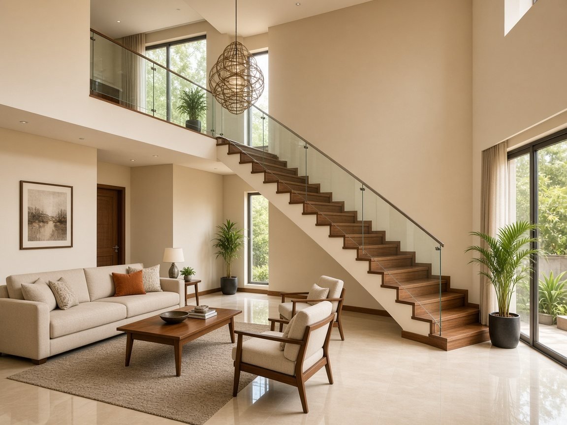 Duplex living area with staircase